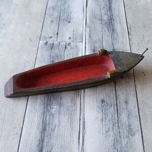 Wood Red and Brown Boat With Metal Bow Accent